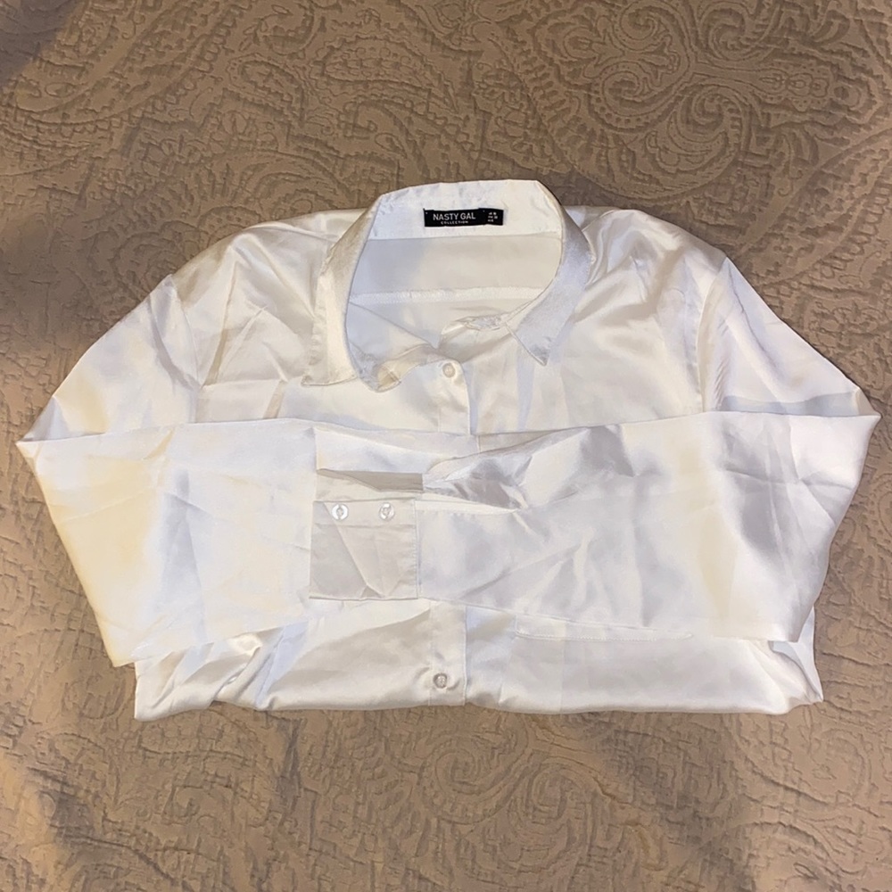 White Satin Button Down Blouse (Nasty Gal)!